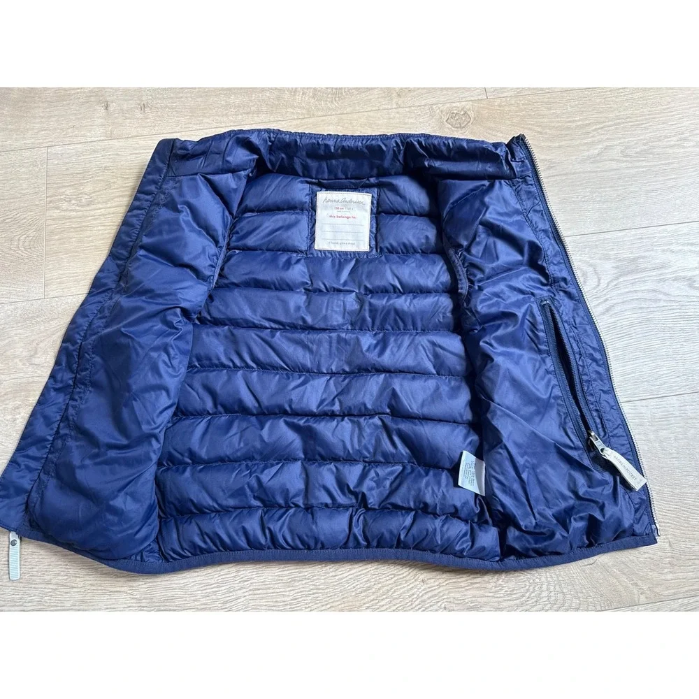 EUC Kids boys girls unisex Hanna Andersson blue puffer vest packs in pocket sz 5